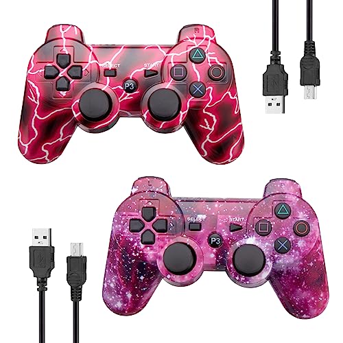 Powerextra Pro PS-3 Wireless Controller for Play-Station 3 with High Performance Upgraded Joystick Rechargeable Battery Double Shock for PS-3（Lightning + Galaxy）