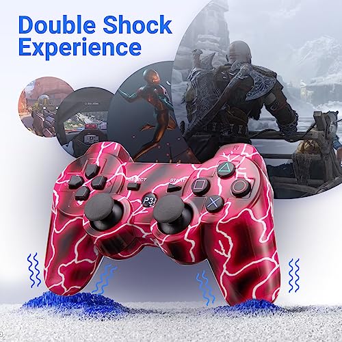 Powerextra Pro PS-3 Wireless Controller for Play-Station 3 with High Performance Upgraded Joystick Rechargeable Battery Double Shock for PS-3（Lightning + Galaxy）