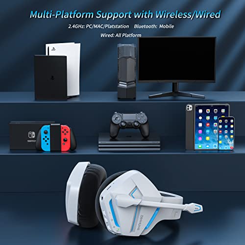 BINNUNE Wireless Gaming Headset with Noise Cancelling Microphone for PC PS4 PS5 Playstation 4 5, 2.4G Wireless Bluetooth USB Gamer Headphones with Mic for Laptop Computer