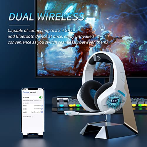 BINNUNE Wireless Gaming Headset with Noise Cancelling Microphone for PC PS4 PS5 Playstation 4 5, 2.4G Wireless Bluetooth USB Gamer Headphones with Mic for Laptop Computer