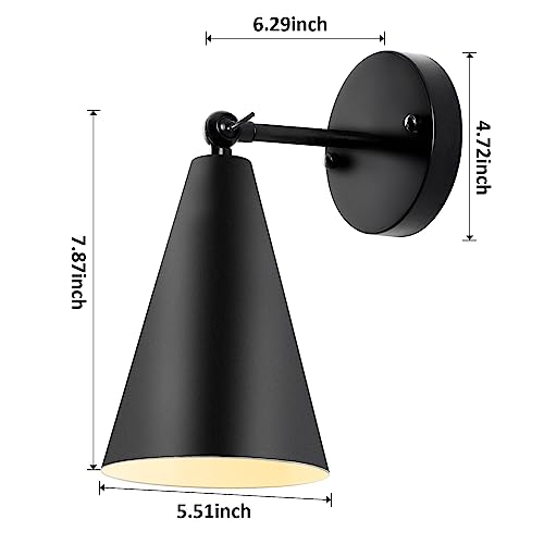 KPWONY Vintage Wall Sconces, 2 Pack Modern Black Wall Sconces Lighting, Wall Sconces Set of Two, 240 Degree Adjustable Industrial Wall Lights for Bedroom Living Room Hallway Kitchen (Black 1)