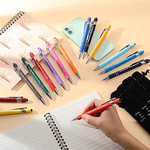 Seajan 30 Set Employee Appreciation Gift 30 Ballpoint Pen with Stylus Tip Metal Inspirational Pens Stylus Ballpoint Pens 30 Motivational Pencil Pouch Black Pencil Case for Coworker Colleague Events