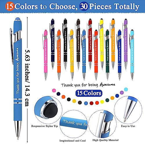 Seajan 30 Set Employee Appreciation Gift 30 Ballpoint Pen with Stylus Tip Metal Inspirational Pens Stylus Ballpoint Pens 30 Motivational Pencil Pouch Black Pencil Case for Coworker Colleague Events