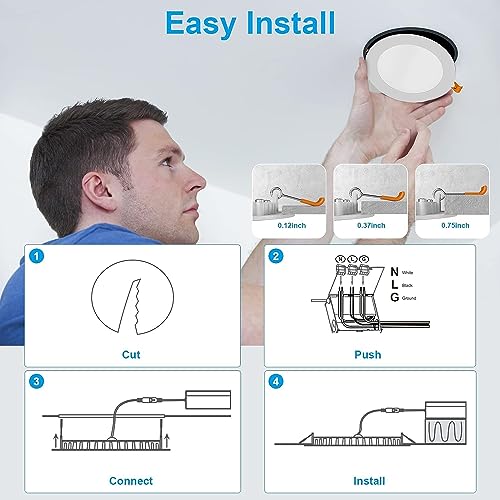 Miootly Recessed Lighting 6Pack 6 Inch 12W Ultra-Thin, Modern LED Ceiling Light Fixture with Metal Junction Box, 2700K/3000K/3500K/4000K/5000K Selectable, 1050LM, Dimmable