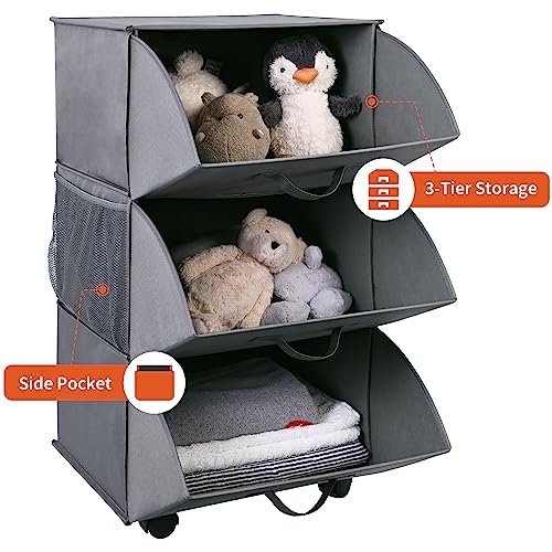 GRANNY SAYS 3 Drawer Storage Organizer, Storage Drawer for Bedroom, Fabric Storage Closet Drawers, Foldable Drawers for Clothing, Gray