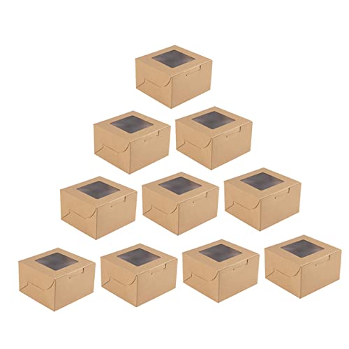 CALLARON 10pcs Kraft Paper Pastry Box Mini Cake Stand Disposable Paper Cups Mini Boxes Kraft Paper Boxes Bakery Box with Window Bakery Treat Boxes Cake Boxes with Clear Window Dessert Tray