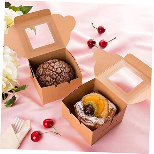 CALLARON 10pcs Kraft Paper Pastry Box Mini Cake Stand Disposable Paper Cups Mini Boxes Kraft Paper Boxes Bakery Box with Window Bakery Treat Boxes Cake Boxes with Clear Window Dessert Tray