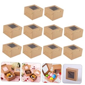 CALLARON 10pcs Kraft Paper Pastry Box Mini Cake Stand Disposable Paper Cups Mini Boxes Kraft Paper Boxes Bakery Box with Window Bakery Treat Boxes Cake Boxes with Clear Window Dessert Tray