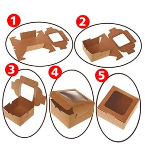 CALLARON 10pcs Kraft Paper Pastry Box Mini Cake Stand Disposable Paper Cups Mini Boxes Kraft Paper Boxes Bakery Box with Window Bakery Treat Boxes Cake Boxes with Clear Window Dessert Tray