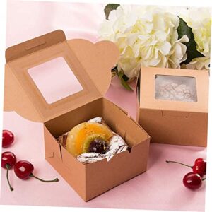 CALLARON 10pcs Kraft Paper Pastry Box Mini Cake Stand Disposable Paper Cups Mini Boxes Kraft Paper Boxes Bakery Box with Window Bakery Treat Boxes Cake Boxes with Clear Window Dessert Tray