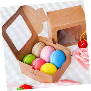 CALLARON 10pcs Kraft Paper Pastry Box Mini Cake Stand Disposable Paper Cups Mini Boxes Kraft Paper Boxes Bakery Box with Window Bakery Treat Boxes Cake Boxes with Clear Window Dessert Tray