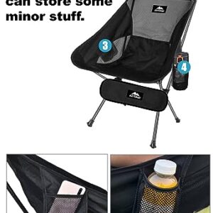 AnYoker Camping Chair, High-Back Compact Backpacking Chair, Portable Folding Chair, Beach Chair with Side Pocket and headrest, Lightweight Hiking Chair 0066ZZ (Coffee)