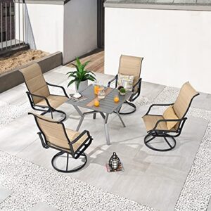 LOKATSE HOME 5 Pieces Patio Dining Set Metal Furniture Outside Swivel Chairs and Square Table, Beige