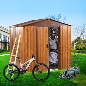 merax 6ft x 6ft outdoor metal storage shed with metal floor base no side windows,coffee