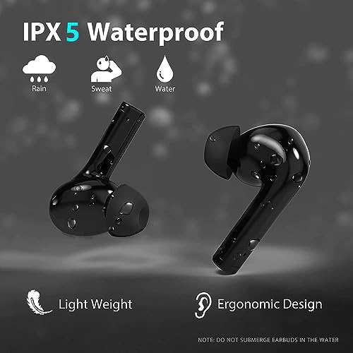 Wireless Earbud, Bluetooth 5.3 Headphones Bluetooth Earbud with Mics, Wireless Earphones in Ear Noise Cancelling Wireless Headphons Deep Bass IPX5 Waterproof Ear Buds Black Pro