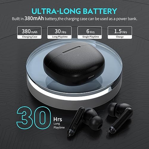 Wireless Earbud, Bluetooth 5.3 Headphones Bluetooth Earbud with Mics, Wireless Earphones in Ear Noise Cancelling Wireless Headphons Deep Bass IPX5 Waterproof Ear Buds Black Pro