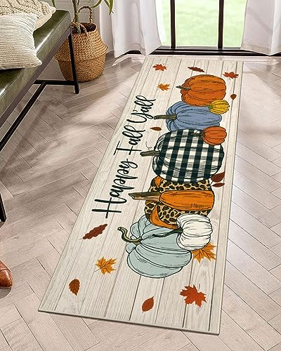 SHACOS Fall Runner Rug for Hallway 2x6ft Pumpkins Happy Fall Y’All Farmhouse Non Slip Washable Kitchen Mats Autumn Home Decor Floor Mat for Entryway Kitchen Laundry Room Hallway, Pumpkins