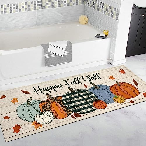 SHACOS Fall Runner Rug for Hallway 2x6ft Pumpkins Happy Fall Y’All Farmhouse Non Slip Washable Kitchen Mats Autumn Home Decor Floor Mat for Entryway Kitchen Laundry Room Hallway, Pumpkins