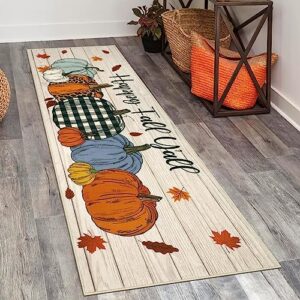 SHACOS Fall Runner Rug for Hallway 2x6ft Pumpkins Happy Fall Y’All Farmhouse Non Slip Washable Kitchen Mats Autumn Home Decor Floor Mat for Entryway Kitchen Laundry Room Hallway, Pumpkins