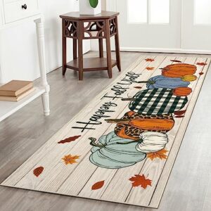 SHACOS Fall Runner Rug for Hallway 2x6ft Pumpkins Happy Fall Y’All Farmhouse Non Slip Washable Kitchen Mats Autumn Home Decor Floor Mat for Entryway Kitchen Laundry Room Hallway, Pumpkins