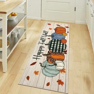 SHACOS Fall Runner Rug for Hallway 2x6ft Pumpkins Happy Fall Y’All Farmhouse Non Slip Washable Kitchen Mats Autumn Home Decor Floor Mat for Entryway Kitchen Laundry Room Hallway, Pumpkins