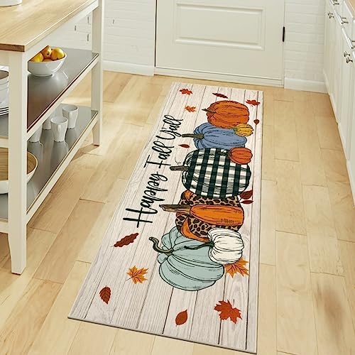 SHACOS Fall Runner Rug for Hallway 2x6ft Pumpkins Happy Fall Y’All Farmhouse Non Slip Washable Kitchen Mats Autumn Home Decor Floor Mat for Entryway Kitchen Laundry Room Hallway, Pumpkins