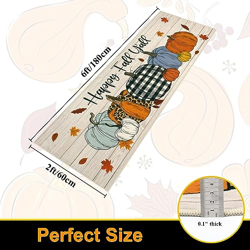 SHACOS Fall Runner Rug for Hallway 2x6ft Pumpkins Happy Fall Y’All Farmhouse Non Slip Washable Kitchen Mats Autumn Home Decor Floor Mat for Entryway Kitchen Laundry Room Hallway, Pumpkins