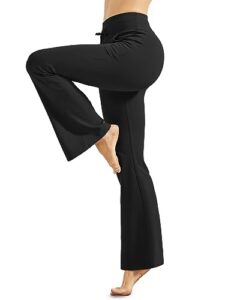 promover fleece lined women flare yoga pants with pockets winter warm bootcut pants(black,m)