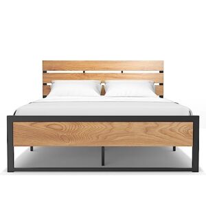 bonsoir full size bed frame steady steel platform with wood headboard/footboard,no box spring needed, easy assembly, squeaking free (full size)