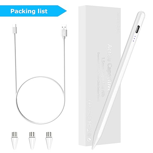 Stylus Pen for iOS&Android Touch Screens, Universal Stylus Pen for iPhone/Samsung, Smart Digital Stylus Pens for Lenovo/Huawei/Vivo/Mi and Other Tablets, Google Pixel Smart Phones (White)