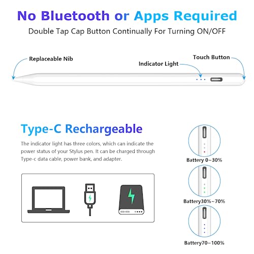 Stylus Pen for iOS&Android Touch Screens, Universal Stylus Pen for iPhone/Samsung, Smart Digital Stylus Pens for Lenovo/Huawei/Vivo/Mi and Other Tablets, Google Pixel Smart Phones (White)