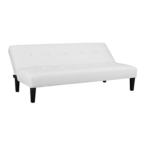 Naomi Home Button Tufted Futon Sofa Bed Pull Out Sofa Bed Couch Convertible with Wooden Legs, Folding, Reclining Small Couch Bed, Futon Bed for Living Room, White