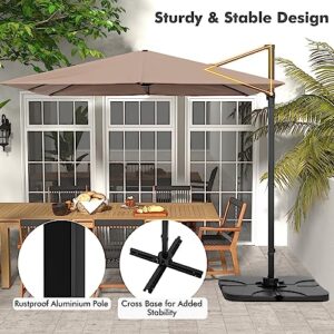 Tangkula 9.5 FT Cantilever Patio Umbrella, Outdoor Square Offset Umbrella with 360°Rotation, Heavy Duty Patio Hanging Umbrella with Cross Base for Garden Deck Pool Backyard (Tan)