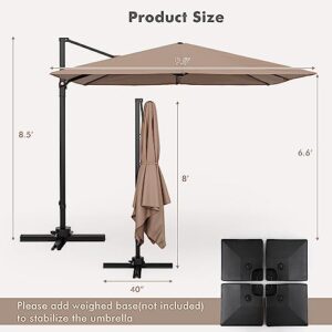 Tangkula 9.5 FT Cantilever Patio Umbrella, Outdoor Square Offset Umbrella with 360°Rotation, Heavy Duty Patio Hanging Umbrella with Cross Base for Garden Deck Pool Backyard (Tan)