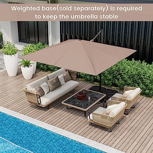 Tangkula 9.5 FT Cantilever Patio Umbrella, Outdoor Square Offset Umbrella with 360°Rotation, Heavy Duty Patio Hanging Umbrella with Cross Base for Garden Deck Pool Backyard (Tan)