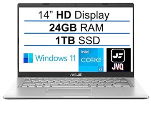 asus newest vivobook laptop, 14" hd display, intel core i3-1115g4 processor, 24gb ram, 1tb ssd, intel uhd graphics 770, bluetooth, webcam, windows 11 home, silver, jvq mp