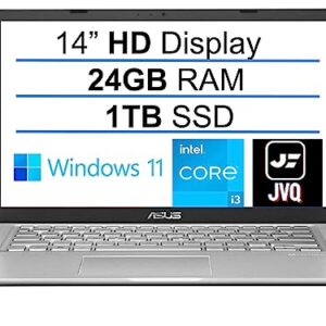 ASUS Newest Vivobook Laptop, 14" HD Display, Intel Core i3-1115G4 Processor, 24GB RAM, 1TB SSD, Intel UHD Graphics 770, Bluetooth, Webcam, Windows 11 Home, Silver, JVQ MP