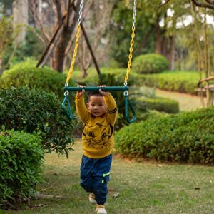 Outdoor Playground Gym Heavy Duty Kids Fun Hanging Trapeze Bar, Green Steel Bar and Yellow Chain Swing Playsets