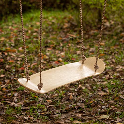 Natural Wooden Outdoor Patio Playground Kids Hanging Adjustable Stand Up Skateboard Swing, Tree Curved Swing Board
