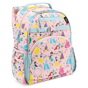 simple modern disney kids backpack for school girls | princesses elementary backpack for teen | fletcher collection | kids - large (16" tall) | princess rainbows