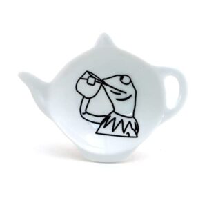 kermit drinking tea meme teabag holder, teapot shaped tea bag dish - lennymud by lorrie veasey