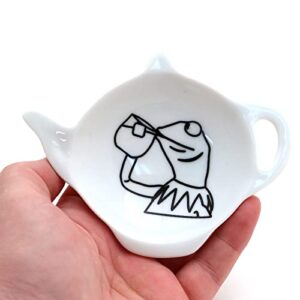 Kermit Drinking Tea meme teabag holder, teapot shaped tea bag dish - Lennymud by Lorrie Veasey