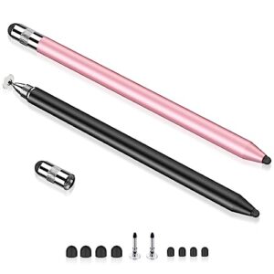 meko 3 in 1 stylus pens for touch screens, high sensitivity & precision capacitive stylus pencil for apple ipad iphone tablets samsung galaxy all universal touchscreen devices (2 pack-black/rose gold)