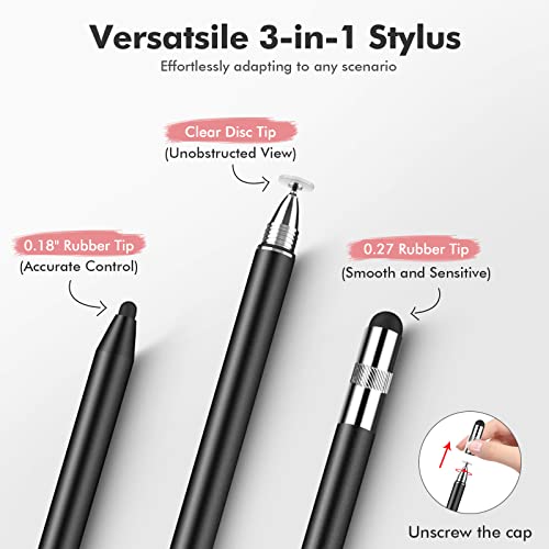 MEKO 3 in 1 Stylus Pens for Touch Screens, High Sensitivity & Precision Capacitive Stylus Pencil for Apple iPad iPhone Tablets Samsung Galaxy All Universal Touchscreen Devices (2 Pack-Black/Rose Gold)