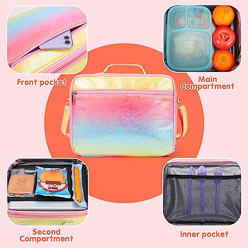 Kids Lunch Box Insulated Lunch Bag Box for Girls 3-12 Lunch Box School Supplies Reusable Lunch Box for Girls Back to School Leakproof Cooler Lunch Tote Bag with Adjustable Shoulder Strap