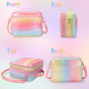 Kids Lunch Box Insulated Lunch Bag Box for Girls 3-12 Lunch Box School Supplies Reusable Lunch Box for Girls Back to School Leakproof Cooler Lunch Tote Bag with Adjustable Shoulder Strap