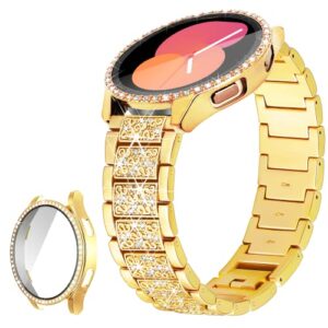 compatible with 20mm samsung galaxy watch 5/ watch 4 +40mm diamond case, fashion bling diamond band for women, glitter cute metal bracelet, slim luxury band for watch 5/ watch 4 -gold