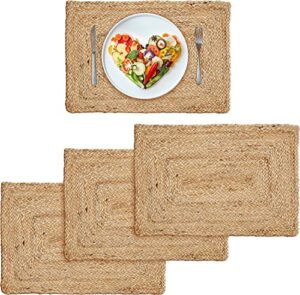 jaipur special hausattire jute braided placemats 13x19 inches - natural, farmhouse reversible woven mats for kitchen & dining table (set of 4)