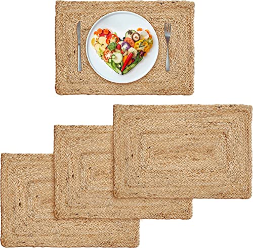 Jaipur Special Hausattire Jute Braided Placemats 13x19 Inches - Natural, Farmhouse Reversible Woven Mats for Kitchen & Dining Table (Set of 4)