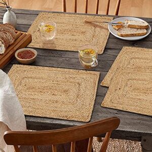 Jaipur Special Hausattire Jute Braided Placemats 13x19 Inches - Natural, Farmhouse Reversible Woven Mats for Kitchen & Dining Table (Set of 4)